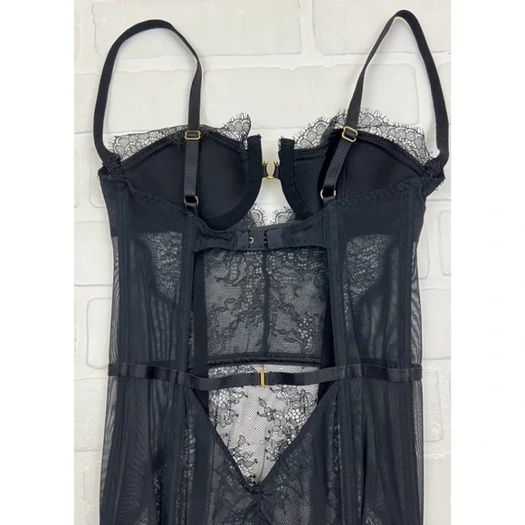 Victorias Secret Black Lacy Rhinestone Embellished Bustier Lingerie Size 34A - Picture 4 of 6